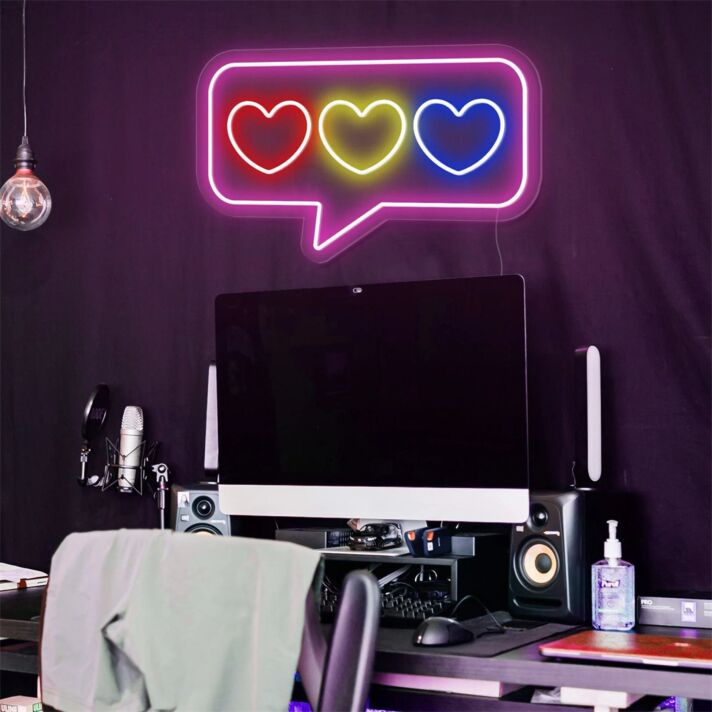 Sprechblase mit drei Herzen LED-Neonschild Wohnzimmer Gaming Zimmer