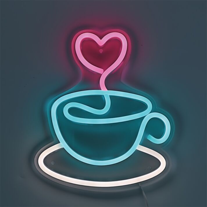 Kaffeetasse mit Herz LED-Neonschild für Café Küche