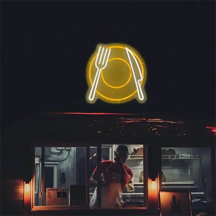 Teller mit Messer und Gabel LED-Neonschild für Restaurant Imbiss