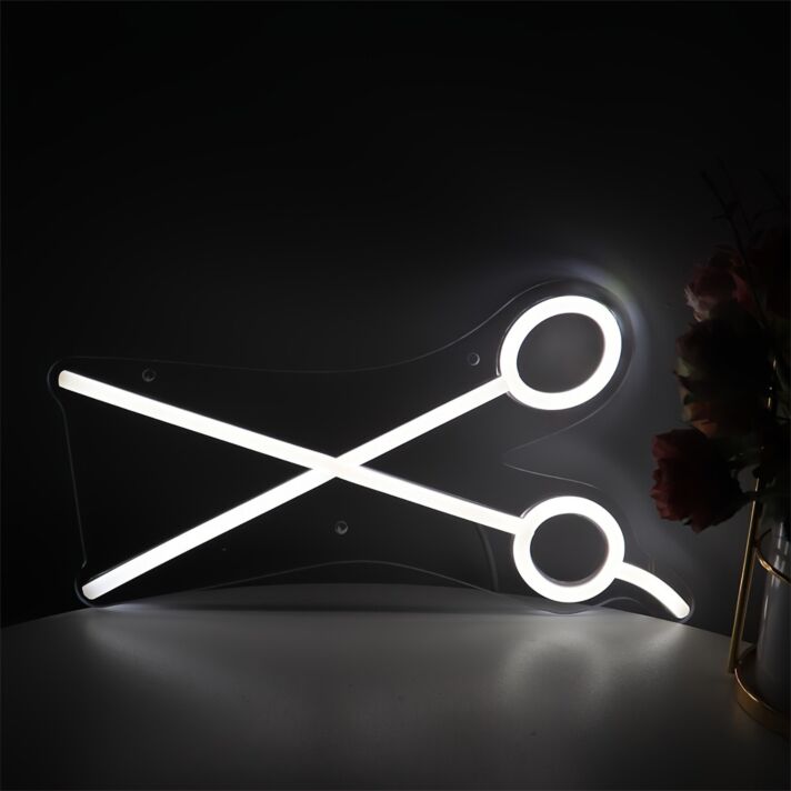 Enhance Your Salon or Crafting Space: White Scissors LED Neon Sign Light Perfect for Home Decor and Storefronts