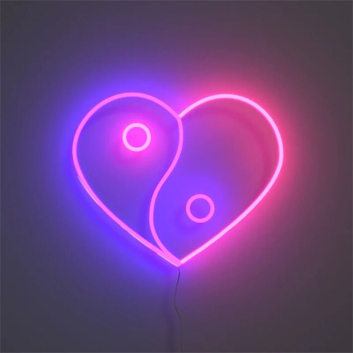 Bring Harmony to Your Space: Yin and Yang Heart LED Neon Sign Perfect for Home Decor, Yoga Studios, and Relaxing Evenings.