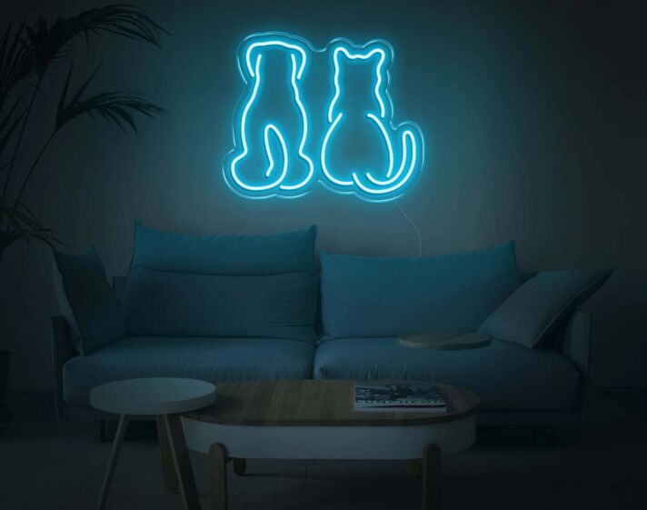Hund und Katze Silhouette LED-Neonschild Wohnzimmer