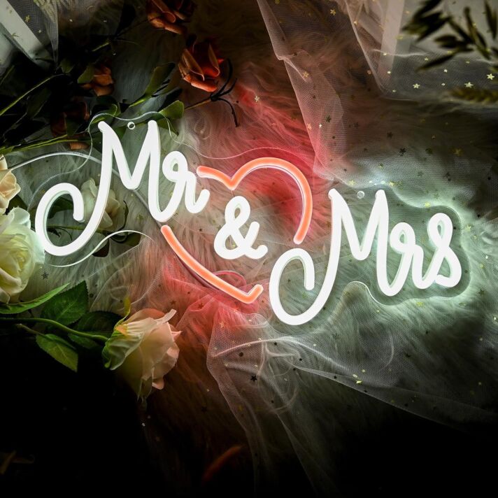 Mr & Mrs LED-Neonschild Hochzeit Fotohintergrund