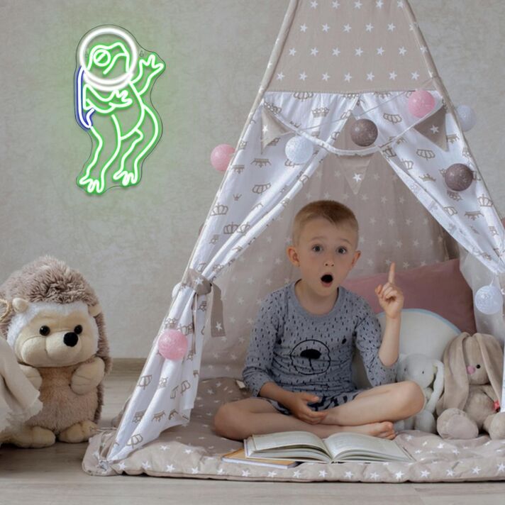 Frosch im Astronautenanzug LED-Neonschild für Kinderzimmer