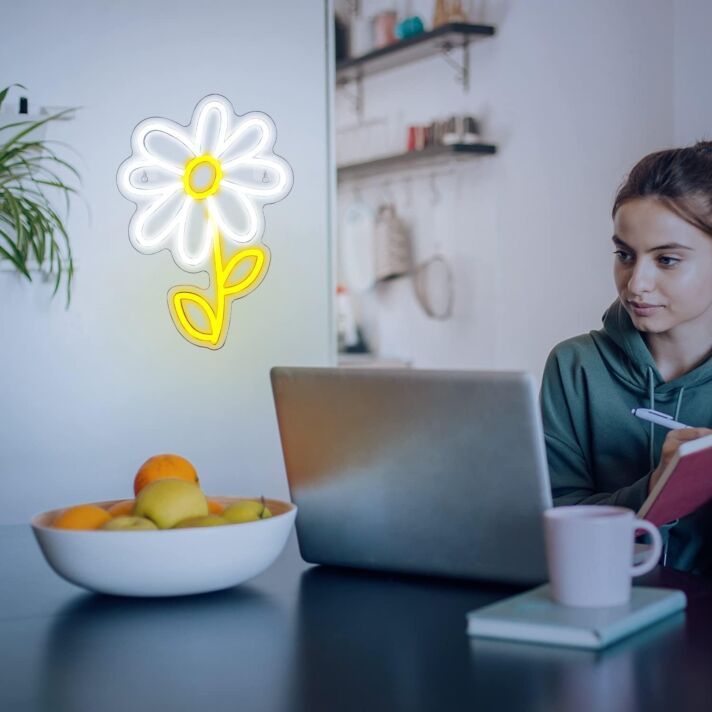 Gänseblümchen LED-Neonschild für Wohnzimmer und Home Office