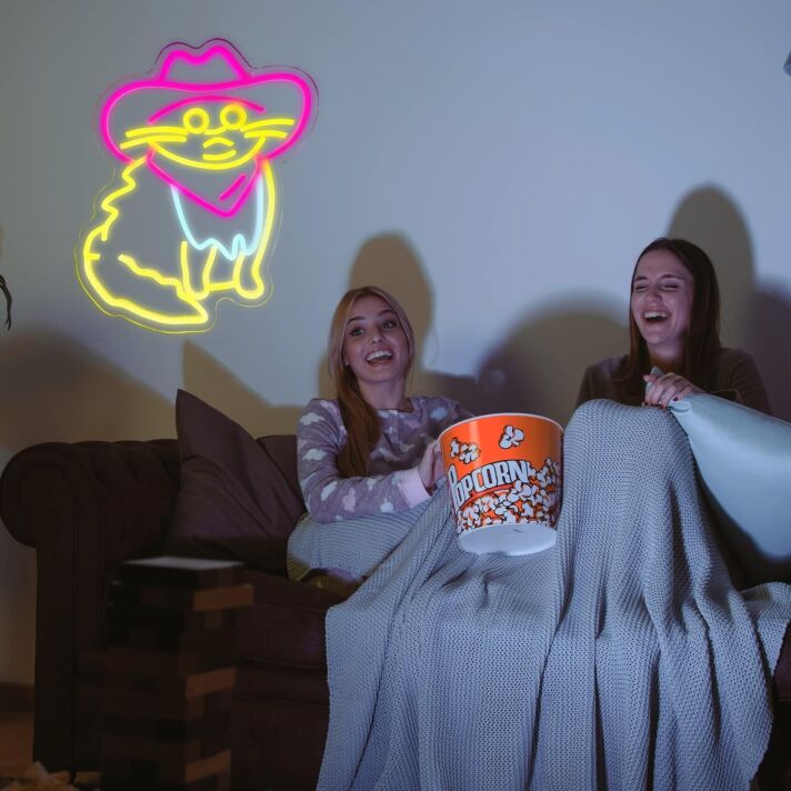 Katze mit Cowboyhut LED-Neonschild für Wohnzimmer Heimkino