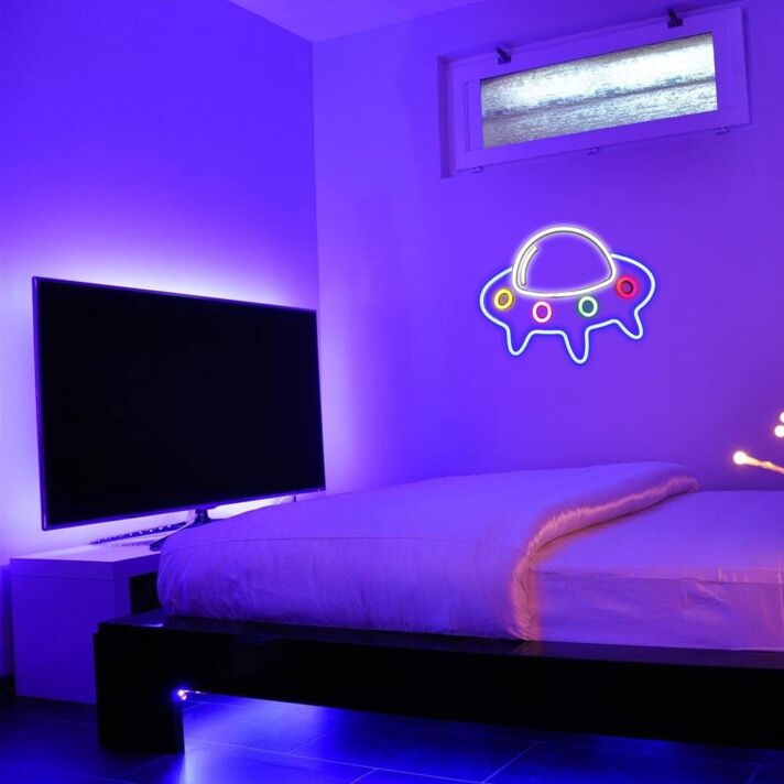 UFO Raumschiff LED-Neonschild für Schlafzimmer Gaming Zimmer
