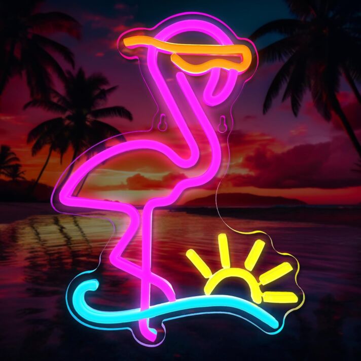 Flamingo mit Sonnenuntergang LED-Neonschild für Wohnzimmer und Bar