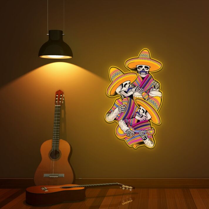Skelett mit Sombrero und Gitarre LED-Neonschild für Bar Musikraum