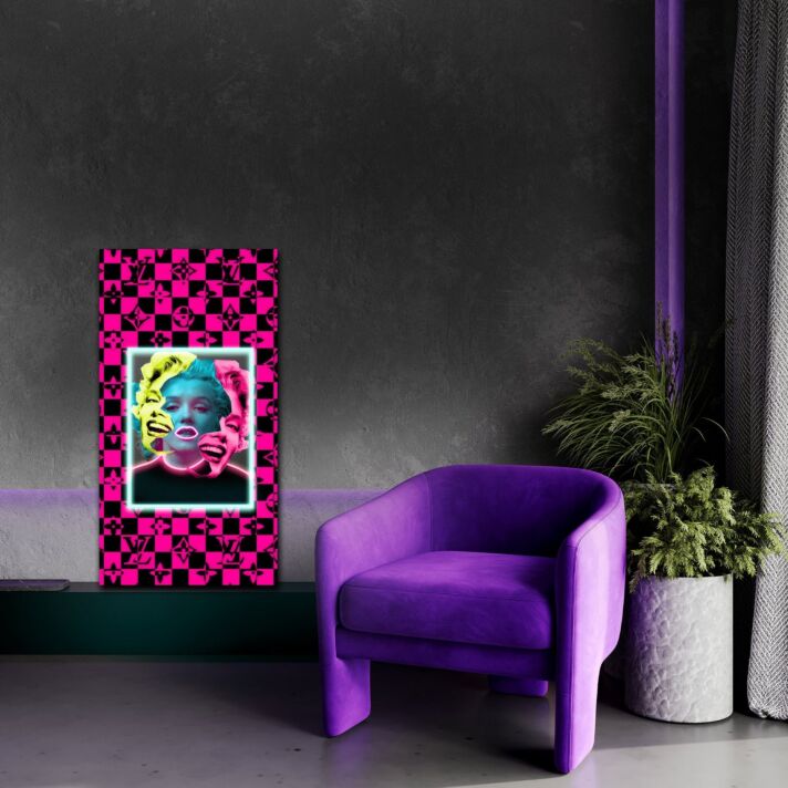 Pop-Art Porträt mit Blume LED-Neonschild für Wohnzimmer Galerie