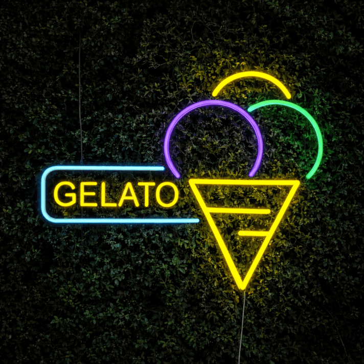 Brighten Your Space: Ice Cream Words Symbols Neon Sign - Perfect for Home Décor, Cafes, and Theme Parties.