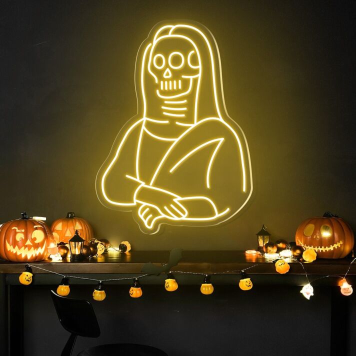 Skelett Mona Lisa LED-Neonschild Halloween Wohnzimmer