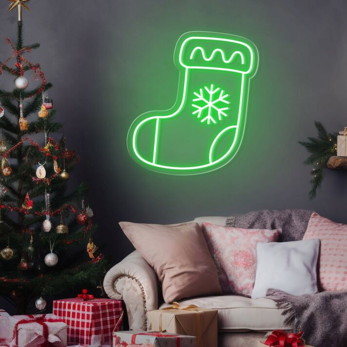 Weihnachtsstrumpf mit Schneeflocke LED-Neonschild Wohnzimmer Weihnachten