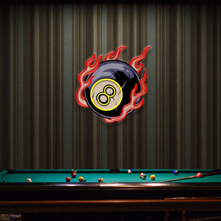Billiardkugel Acht mit Flammen LED-Neonschild für Billardhalle Bar