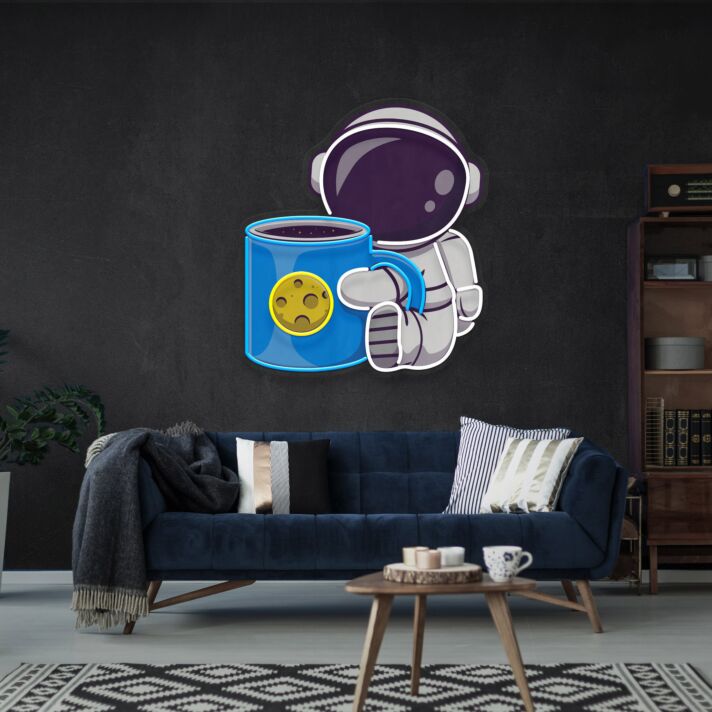 Astronaut mit Kaffeetasse LED-Neonschild Wohnzimmer Büro