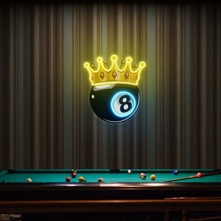 Billardkugel Acht mit Krone LED-Neonschild für Bar Spielzimmer