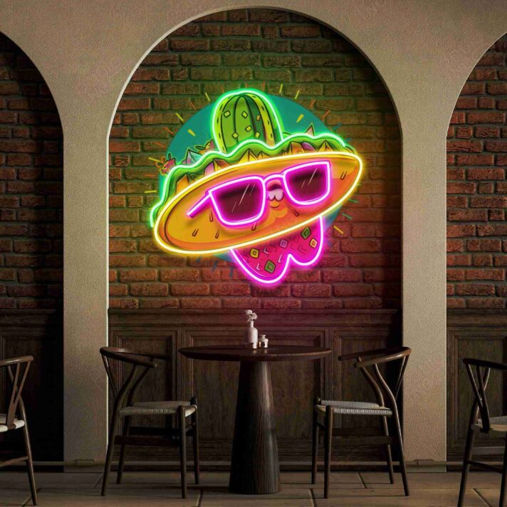 Taco mit Sombrero und Sonnenbrille LED-Neonschild für Restaurant Bar