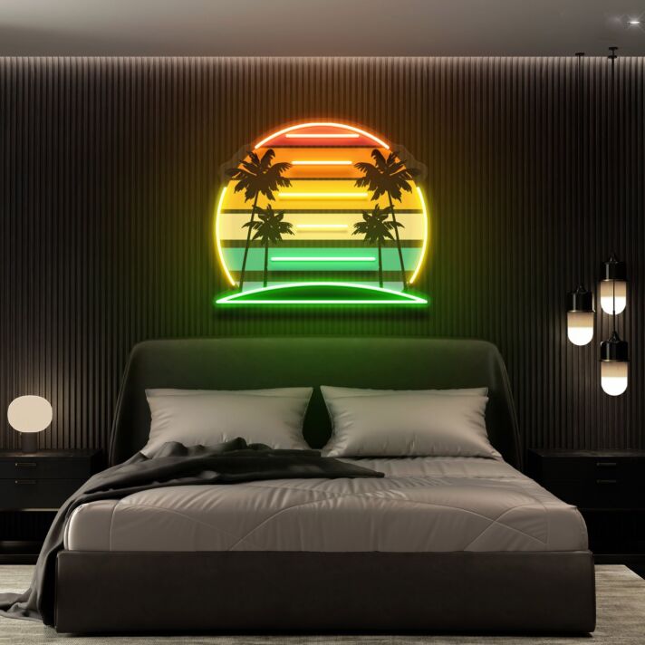 Sonnenuntergang mit Palmen LED-Neonschild Schlafzimmer Wohnzimmer