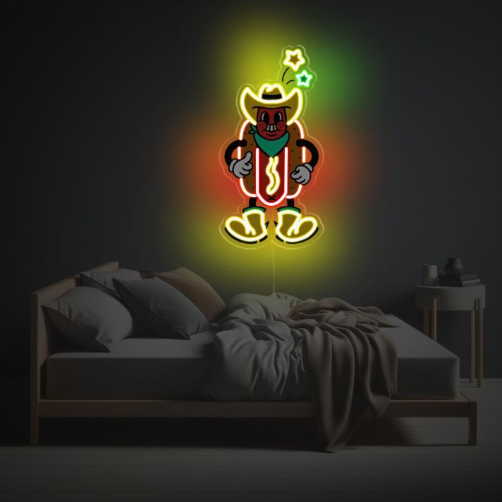 Cowboy Hotdog Cartoon LED Neonschild mit bunter Lichtdekoration