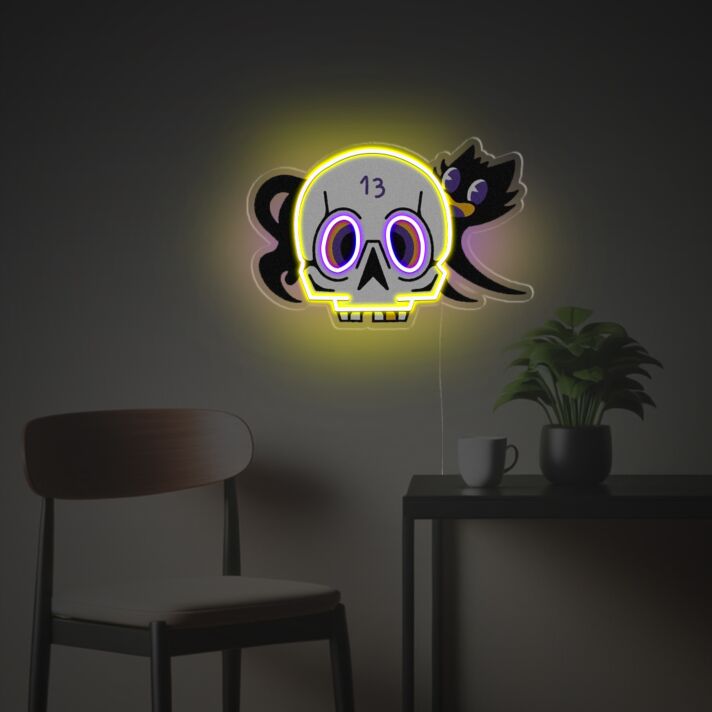Totenkopf mit Krähe LED Neonschild für Bar und Tattoo
