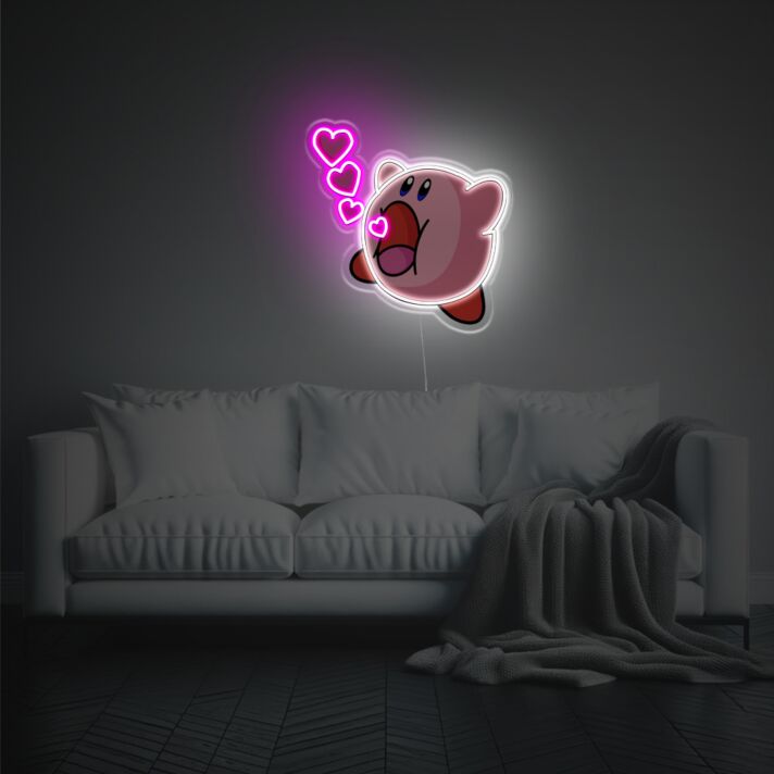 rosa Spielfigur mit Herzsymbolen LED-Neonschild Wohnzimmer Gamingzimmer