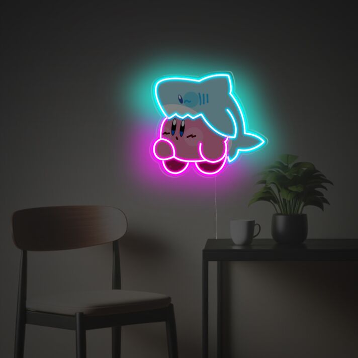 rosa Spielfigur mit Haihut LED-Neonschild Kinderzimmer Gamingraum