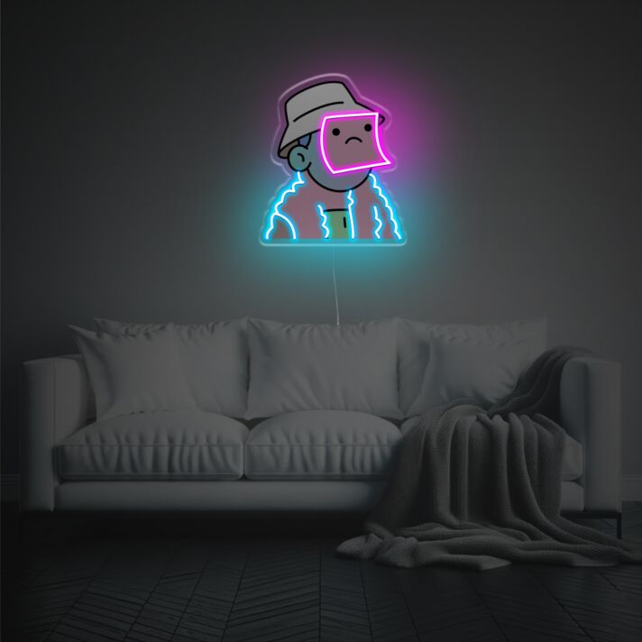 Figur mit Hut und traurigem Gesicht LED-Neonschild für Wohnzimmer Gamingzimmer