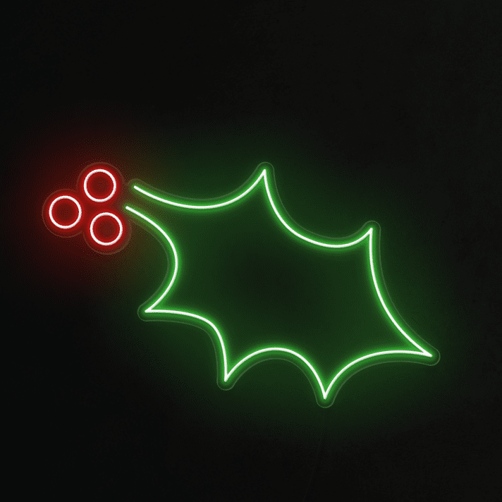 Stechpalmenzweig mit Beeren LED-Neonschild Weihnachten Wohnzimmer