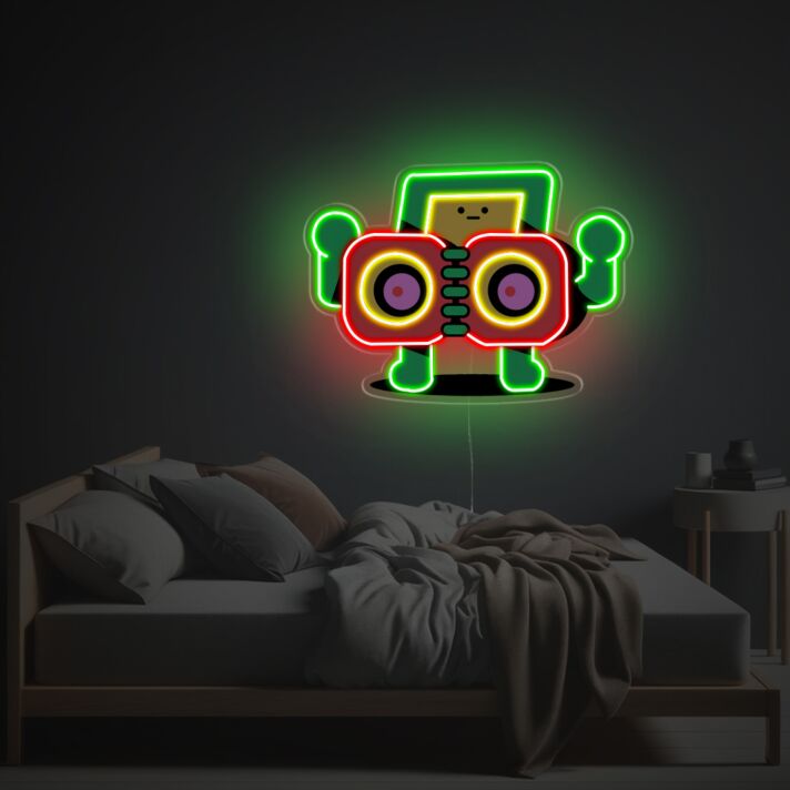 Verspieltes LED Neonschild mit Cartoon Roboter