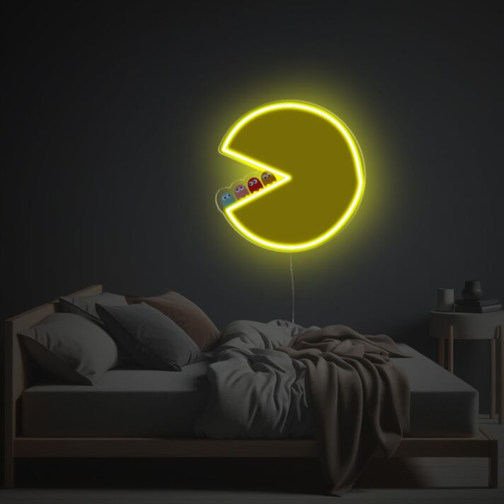 Pac-Man Figur mit Geistern LED-Neonschild Wohnzimmer Gamingzimmer