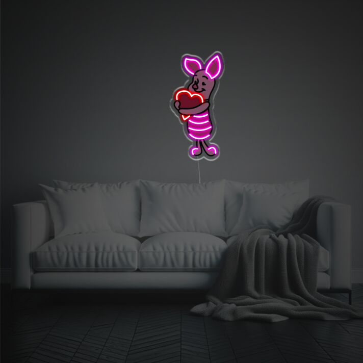 rosa Cartoon-Tier mit Herz LED-Neonschild Wohnzimmer Kinderzimmer