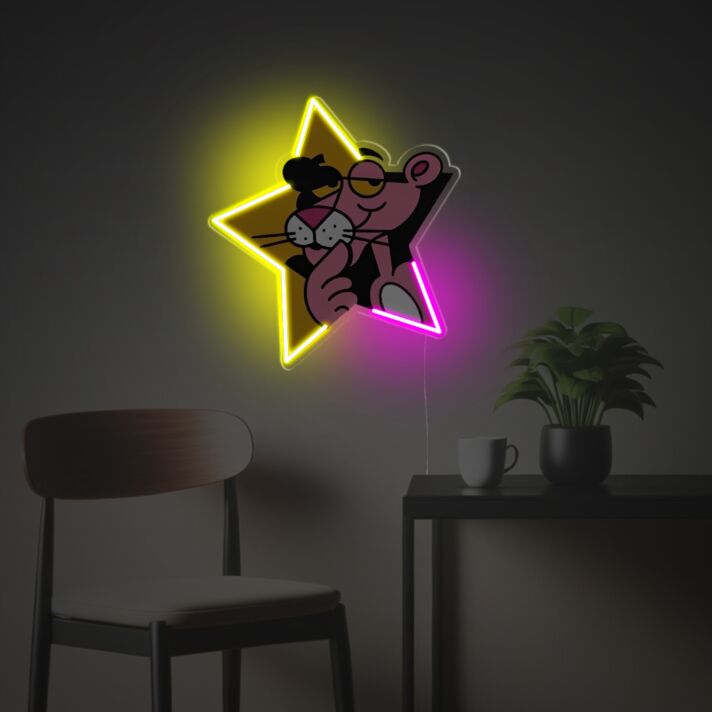 rosa Panther in Sternform LED-Neonschild Wohnzimmer Kinderzimmer