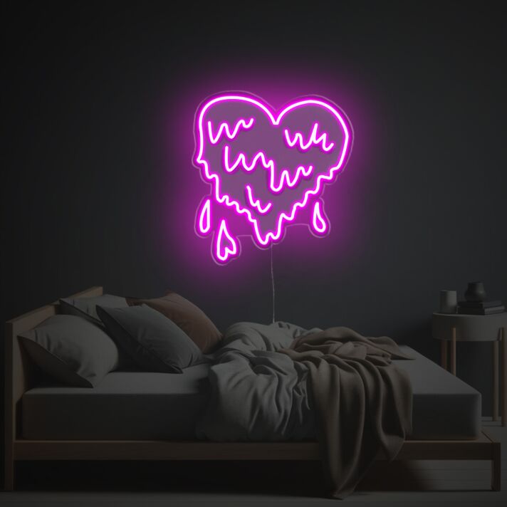 Ausdrucksstarkes LED Neonschild mit tropfendem Herzmotiv als auffällige Neon Wanddeko für Schlafzimmer Wohnzimmer oder kreative Innenräume