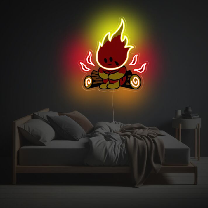 niedlicher Lagerfeuer Charakter LED-Neonschild Schlafzimmer Wohnzimmer
