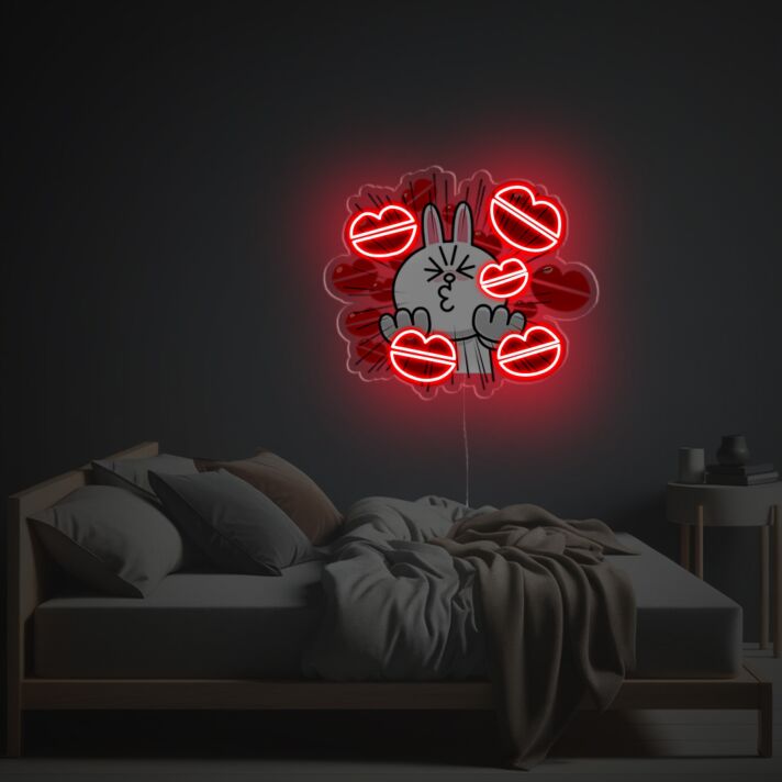 Verspieltes LED Neonschild mit süßem Hasenmotiv und Herzsymbolen als auffällige Neon Wanddeko für Schlafzimmer Wohnzimmer oder kreative Innenräume