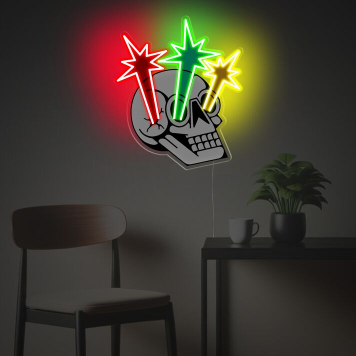Brighten Your Bar, Office, or Man Cave with the Edgy Shining Skull Head LED Neon Acrylic Artwork.