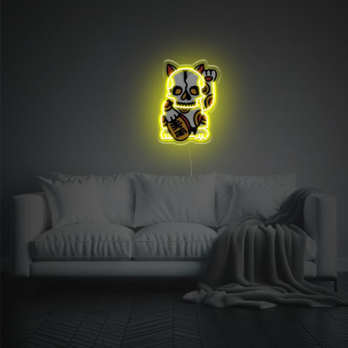 Skelett Glückskatze LED-Neonschild Wohnzimmer Bar