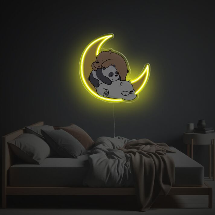 schlafende Bären auf Halbmond LED-Neonschild für Schlafzimmer Kinderzimmer