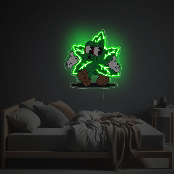 Lustiges Cartoon Blatt LED Neon Wandlicht für Zimmer und Partydeko