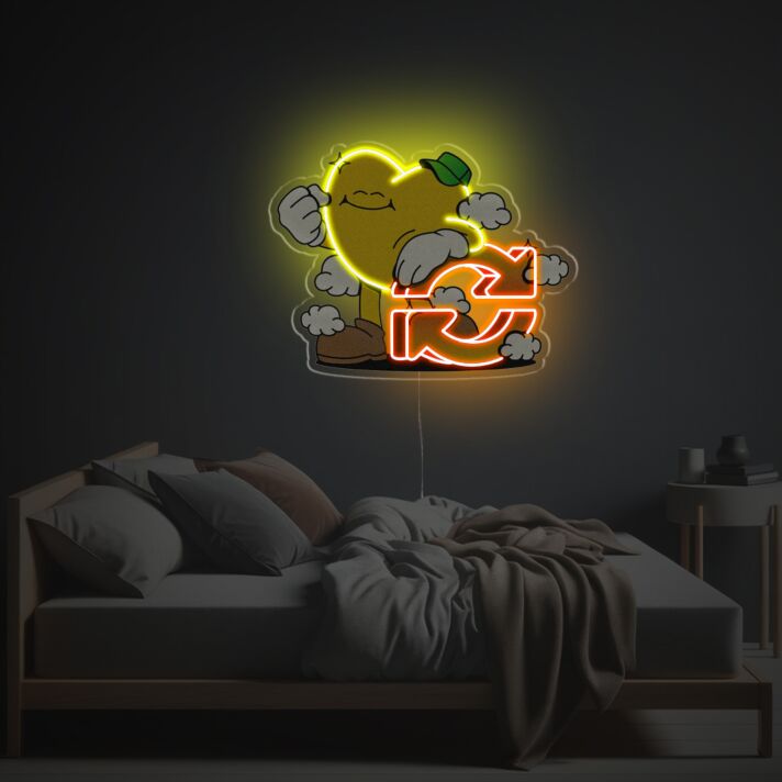 Herz Recycling Cartoon LED Neon Wandlicht für nachhaltige Raumdekoration