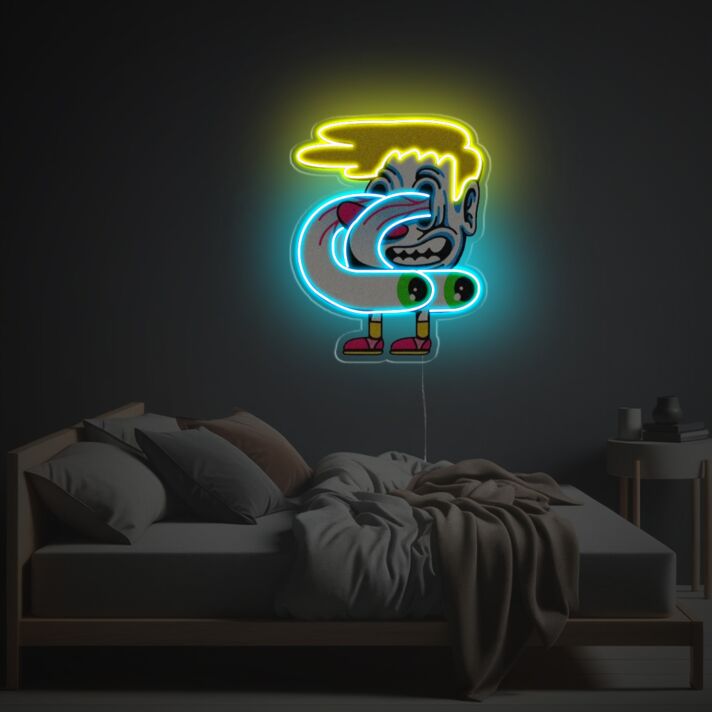Brighten Up Your Bar, Office, or Storefront with Yelow Hair Man With Exaggerated Eyes LED Neon Acrylic Artwork.