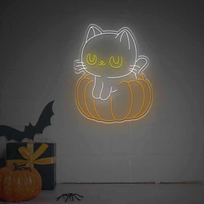 Katze auf Kürbis LED-Neonschild Halloween Wohnzimmer