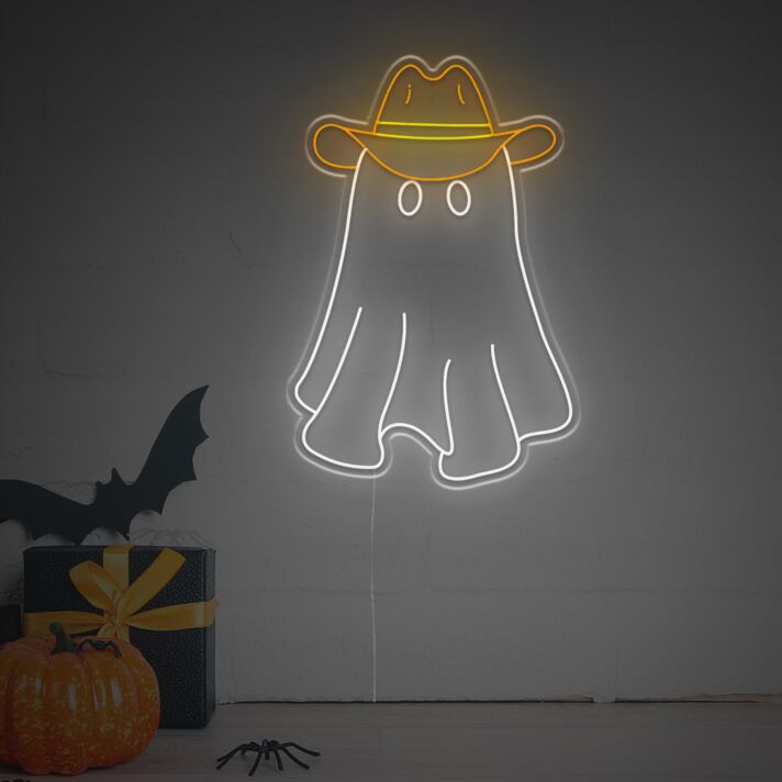 Geist mit Cowboyhut LED-Neonschild für Halloween Party