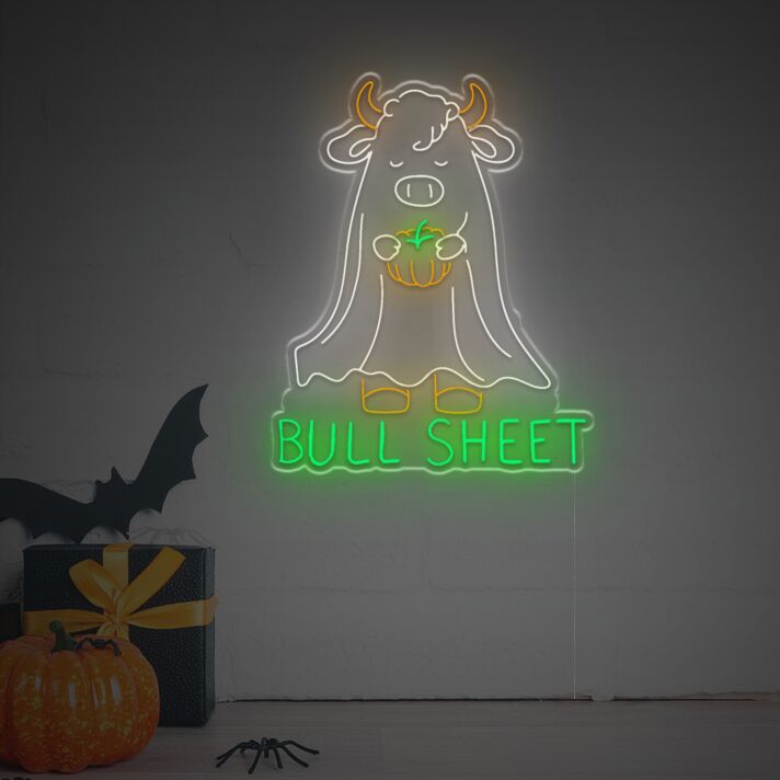 LED Neon Wanddeko Stier Geist mit Kürbis Halloween Design
