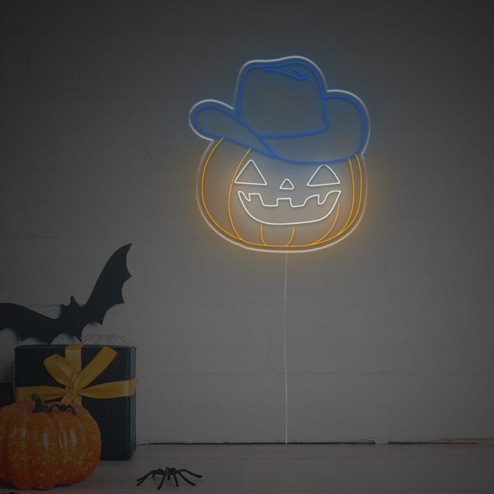 Halloween Kürbis mit Cowboyhut LED-Neonschild für Party