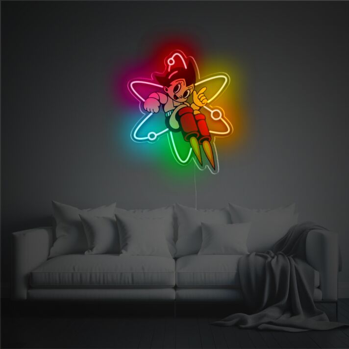 LED Neon Wanddekoration Futuristischer Roboter Junge im Space Stil Bunte Neon Wandbeleuchtung für Wohnzimmer Jugendzimmer Gaming Zimmer und Moderne Räume