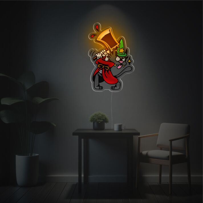 Zauberer Katze mit Bierkrug LED-Neonschild Wohnzimmer Gamingzimmer