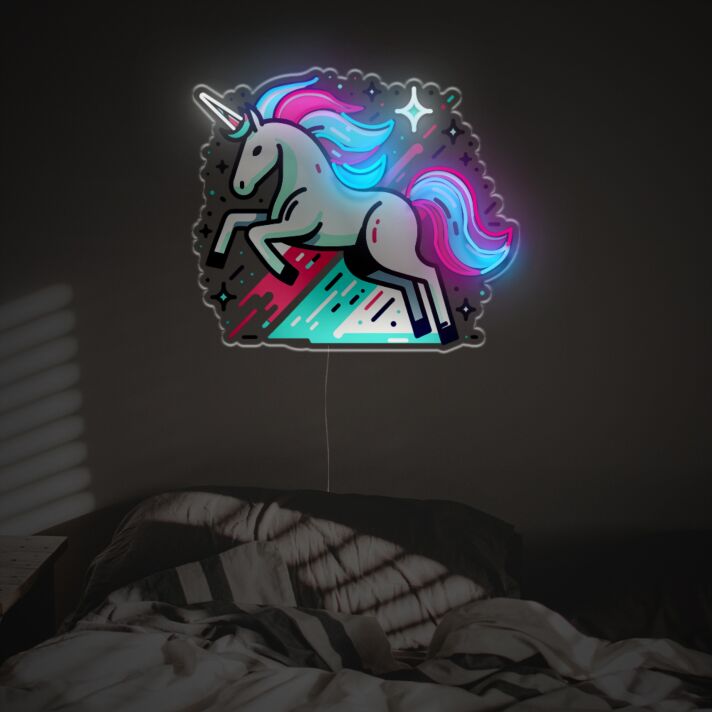 LED Neon Wandbeleuchtung Fantasievolles Einhorn mit Regenbogenmähne Farbenfrohe Neon Wanddekoration für Schlafzimmer Kinderzimmer Jugendzimmer und Kreative Wohnräume