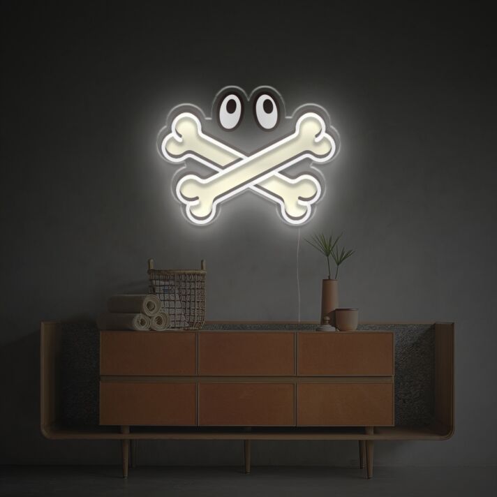 LED Neon Wandbeleuchtung Niedliches Totenkopf Kreuzknochen Motiv Verspielte Neon Wanddekoration im Halloween Stil für Kinderzimmer Jugendzimmer Schlafzimmer und Moderne Wohnräume