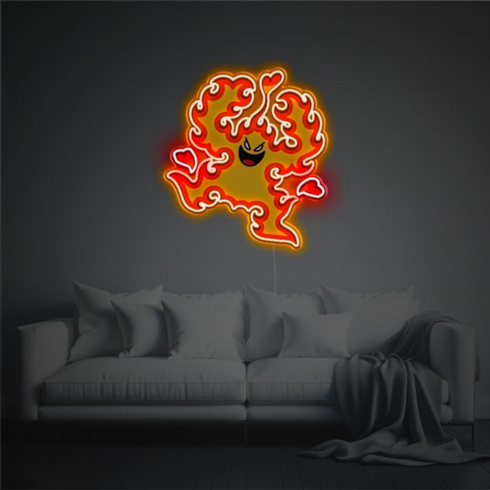 LED Neon Wandlicht Flammender Geist im Cartoon Stil mit Warmem Leuchteffekt Moderne Neon Wanddekoration für Schlafzimmer Wohnzimmer und Kreative Räume